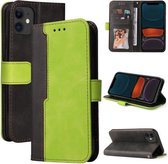 Zakelijke stiksels-kleur horizontale flip PU lederen tas met houder & kaartsleuven & fotolijst voor iPhone 11 (groen)