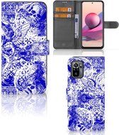 Book Style Case Xiaomi Redmi Note 10S | 10 4G | Poco M5s Smartphone Hoesje Angel Skull Blue