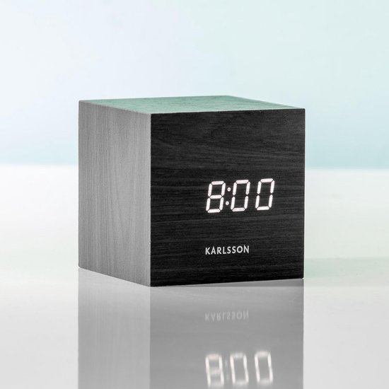 Wekker Mini Cube - Zwart fineer - Wit LED | bol.com
