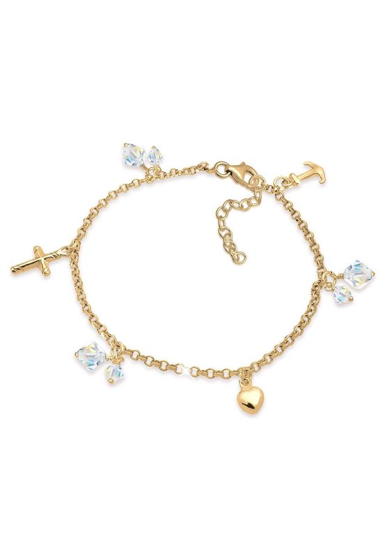 Bracelets dames Elli Bracelet à breloques pour dames Symbole d'ancre de coeur croisé avec des cristaux en Argent sterling 925 plaqué or