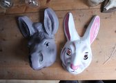 2 st. masker ezel & konijn wit grijs dierenmaskers paard fotoshoot