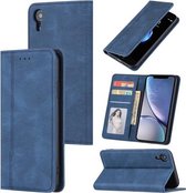 Huid Voel Druk Lijn Magnetische Horizontale Flip Lederen Case met Houder & Kaartsleuf & Portemonnee & Fotolijst Voor iPhone XR (Blauw)