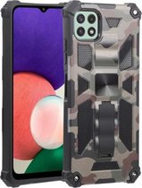 Voor Samsung Galaxy A22 5G Camouflage Armor Schokbestendig TPU + PC Magnetische beschermhoes met houder (legergroen)