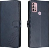 Voor Motorola Moto G10/G30 Stiksels Stijl 2-Kleur Koe Textuur Horizontale Flip PU Lederen Case met Houder & Kaartsleuf & Lanyard (Blauw)