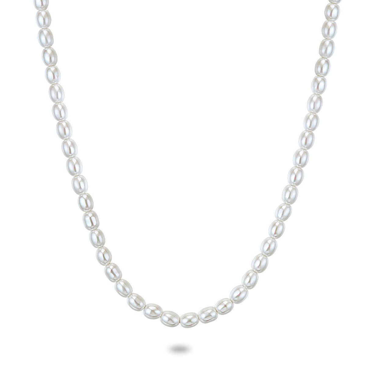 Twice As Nice Halsketting in zilver, ovale parels 38cm+5cm