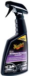 Bouteille noire de nettoyant détaillant intérieur Meguiar's Quik avec étiquette et image d'un intérieur de voiture.