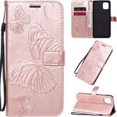 Voor Galaxy A81 / M60s / Note10 Lite 3D Vlinders Embossing Patroon Horizontale Flip Leren Case met Houder & Kaartsleuf & Portemonnee & Lanyard (Rose Goud)