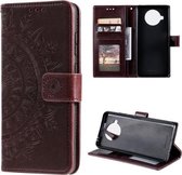 Voor xiaomi mi 10t lite 5g totem bloem reliëf horizontale flip tpu + pu lederen tas met houder & kaartsleuven & portemonnee (bruin)