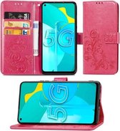 Voor Huawei Honor 30S vierbladige sluiting reliëf gesp mobiele telefoon bescherming lederen tas met lanyard & kaartsleuf & portemonnee & beugel functie (magenta)
