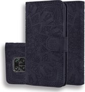 Voor Xiaomi Redmi Note 9 Pro Max Reliëf Zonnebloempatroon Horizontale Flip PU Leren Case met Houder & Kaartsleuven & Portemonnee & Lanyard (Zwart)