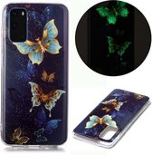 Voor Samsung Galaxy S20 Lichtgevende TPU zachte beschermhoes (dubbele vlinders)