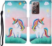Voor Samsung Galaxy Note20 Ultra Gekleurde Tekening Patroon Horizontale Flip Leren Case met Houder & Kaartsleuven & Portemonnee & Lanyard (Regenboog Eenhoorn)