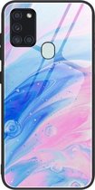 Voor Samsung Galaxy A21s marmeren patroon glas beschermhoes (DL05)