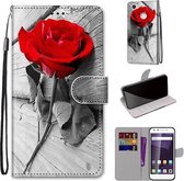 Voor ZTE Blade A6 / A6 Lite Gekleurde Tekening Cross Textuur Horizontale Flip PU Lederen Case met Houder & Kaartsleuven & Portemonnee & Lanyard (Wood Red Rose)