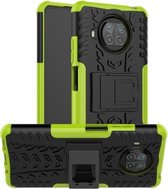 Voor Geschikt voor Xiaomi Mi 10T Lite 5G Bandentextuur Schokbestendig TPU + pc-beschermhoes met houder (groen)