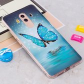 Voor Huawei Mate 10 Pro Noctilucent Blue Butterfly Pattern TPU Soft Back Case Beschermhoes