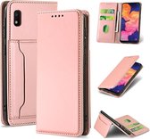 Voor Samsung Galaxy A10 Sterk magnetisme Vloeibaar gevoel Horizontaal Flip lederen tas met houder & kaartsleuven & portemonnee (Rose goud)