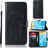 Voor OPPO A15 Windgong Uil Embossing Patroon Horizontale Flip Leren Case, met Houder & Kaartsleuven & Portemonnee (Zwart)
