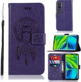Voor Xiaomi Mi CC9 Pro Windgong Uil Embossing Patroon Horizontale Flip Leren Case met Houder & Kaartsleuven & Portemonnee (Paars)