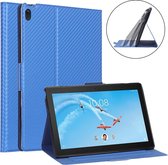 Voor Lenovo Tab E10 TB-X104F Ultradunne koolstofvezel horizontale flip PU lederen tablethoes met houder met 3 niveaus en slaap- / wekfunctie (blauw)