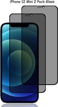 iPhone 12 Mini Privacy Screenprotector Glass - iPhone 12 Mini AntiSpy Premium Screenprotector - 2pack tempered glass