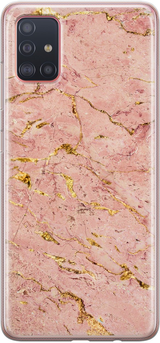 Leuke Telefoonhoesjes - Hoesje geschikt voor Samsung Galaxy A51 - Marmer roze goud - Soft case - TPU - Roze