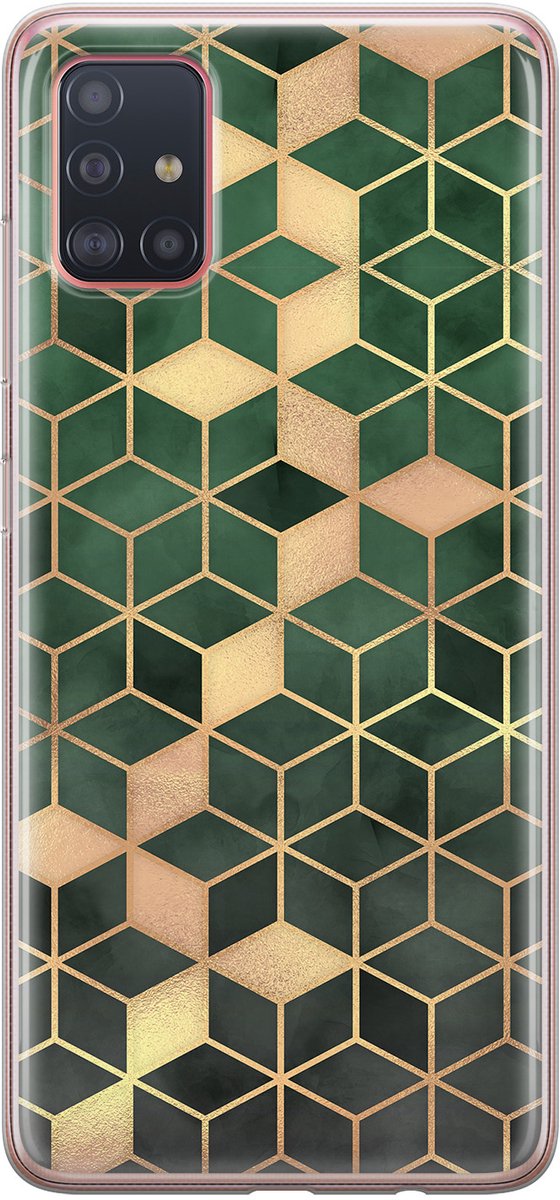 Leuke Telefoonhoesjes - Hoesje geschikt voor Samsung Galaxy A51 - Groen kubus - Soft case - TPU - Print / Illustratie - Groen