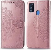 Voor Galaxy M30S / M21 Mandala Bloem Reliëf Horizontale Flip Leren Case met Beugel / Kaartsleuf / Portemonnee / Lanyard (Rose Goud)