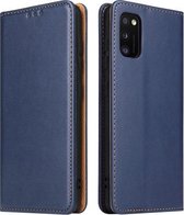Voor Samsung Galaxy A41 Fierre Shann PU lederen textuur horizontale flip case met houder & kaartsleuven & portemonnee (blauw)
