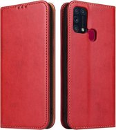 Voor Samsung Galaxy M31 Fierre Shann PU lederen textuur horizontale flip case met houder & kaartsleuven & portemonnee (rood)