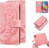 Voor Samsung Galaxy A51 4G Tiger Embossing Pattern Horizontale Flip lederen tas met houder & kaartsleuven & portemonnee (roze)