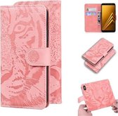 Voor Samsung Galaxy A8 (2018) Tiger Embossing Pattern Horizontale Flip lederen tas met houder & kaartsleuven & portemonnee (roze)