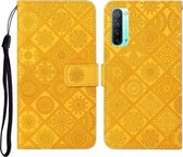 Voor OPPO Reno3 etnische stijl reliëf patroon horizontale flip lederen tas met houder & kaartsleuven & portemonnee & lanyard (geel)
