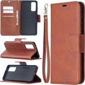Voor Samsung Galaxy S20 FE 5G / S20 Lite Lambskin Texture Pure Color Horizontale Flip PU Leather Case met houder & kaartsleuven & portemonnee & Lanyard (bruin)