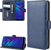 Voor Huawei Y6 2019 dubbele gesp Crazy Horse zakelijke mobiele telefoon holster met kaarthouder beugelfunctie (blauw)