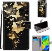 Voor Xiaomi Redmi 10X 4G / Note 9 Gekleurde tekening Cross Texture Horizontale Flip PU lederen tas met houder & kaartsleuven & portemonnee & lanyard (Golden Butterfly Group)