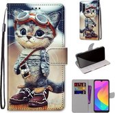Voor Xiaomi Mi CC9e / A3 Gekleurde Tekening Cross Textuur Horizontale Flip PU Lederen Case met Houder & Kaartsleuven & Portemonnee & Lanyard (Leren Schoenen Kat)