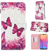 Voor Xiaomi Redmi 8A 3D Schilderen Horizontale Flip Leren Case met Houder & Kaartsleuf & Portemonnee & Lanyard (Rose Butterfly)