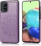 Voor Samsung Galaxy A71 / A81 / A10 / A91 dubbele gesp Mandala patroon PU + TPU beschermhoes met kaartsleuven & houder & fotolijst (paars)