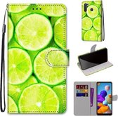 Voor Samsung Galaxy A21 Gekleurde Tekening Cross Textuur Horizontale Flip PU Lederen Case met Houder & Kaartsleuven & Portemonnee & Lanyard (Lime)