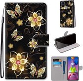 Voor Samsung Galaxy M51 Gekleurde Tekening Cross Textuur Horizontale Flip PU Lederen Case met Houder & Kaartsleuven & Portemonnee & Lanyard (Goud Diamant Vlinder)