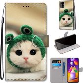 Voor Samsung Galaxy M31s Gekleurde Tekening Cross Textuur Horizontale Flip PU Lederen Case met Houder & Kaartsleuven & Portemonnee & Lanyard (Frog Kitten)