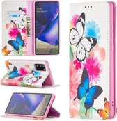 Voor Samsung Galaxy Note20 Gekleurde Tekening Patroon Onzichtbare Magnetische Horizontale Flip PU Lederen Case met Houder & Kaartsleuven & Portemonnee (Twee Vlinders)