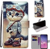 Voor Samsung Galaxy S10e Gekleurde Tekening Cross Textuur Horizontale Flip PU Lederen Case met Houder & Kaartsleuven & Portemonnee & Lanyard (Leren Schoenen Kat)