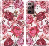 Voor Samsung Galaxy Note 20 Ultra 3D-schilderij Gekleurd tekeningpatroon Horizontaal Flip TPU + PU-lederen hoes met houder & kaartsleuven & portemonnee & lanyard (kleine rode bloem)