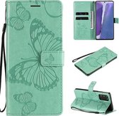 Voor Samsung Galaxy Note20 3D vlinders reliëf patroon horizontale flip lederen tas met houder & kaartsleuf & portemonnee (groen)