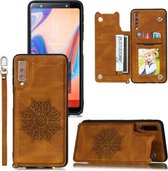 Voor Samsung Galaxy A7 (2018) / A750 Mandala Reliëf PU + TPU Case met houder & kaartsleuven & fotolijst & riem (bruin)