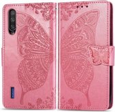 Butterfly Love Flowers Embossing Horizontale Flip Leather Case voor Xiaomi CC9 met houder & kaartsleuven & portemonnee & lanyard (roze)