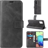 Voor Samsung Galaxy A51 4G Retro Kalfspatroon Gesp Horizontale Flip Leren Case met Houder & Kaartsleuven & Portemonnee (Zwart)