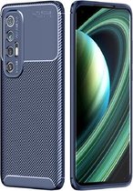 Voor Xiaomi Mi 10S koolstofvezel textuur schokbestendig TPU-hoesje (blauw)